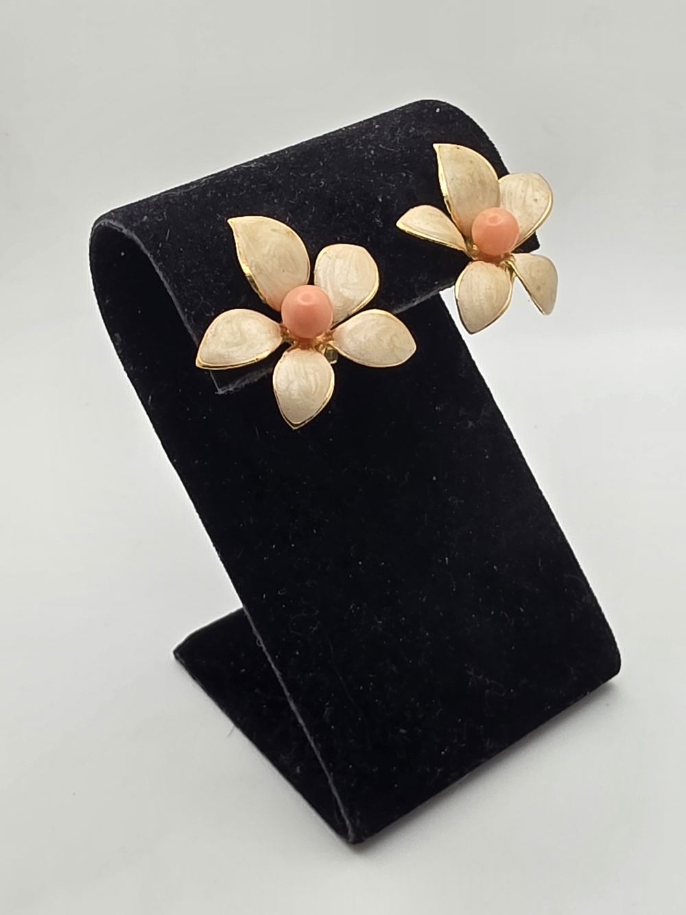 Gold Flower Earrings with Coral Center
